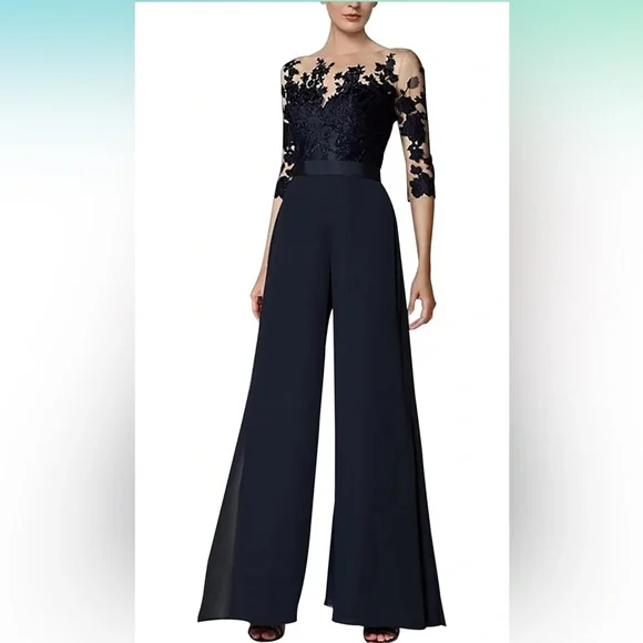 Chiffon‎ Jumpsuits Mother of The Bride Pant Suits Lace Appliques 3/4 NWT Size 4 - Picture 2 of 10